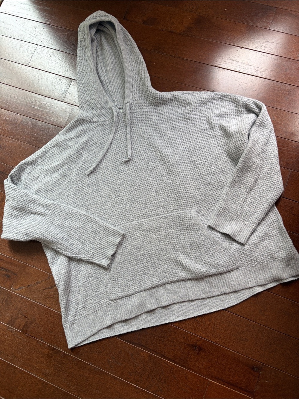 Aerie Cozy Light Gray Hooded Waffle Knit Sweater